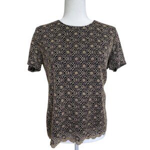 Vintage 90s Nicola Floral Crochet Lace Blouse Stretch Large